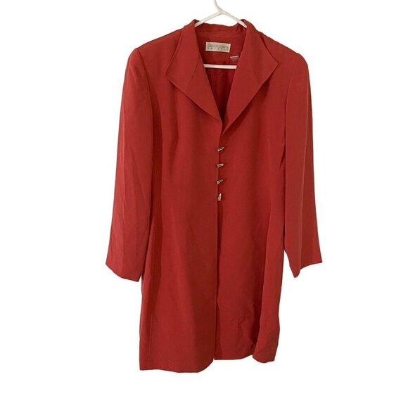 Dana Buchman Women's Orange Silk Sea Shell Button Front Long Coat - 14 - Picture 1 of 13